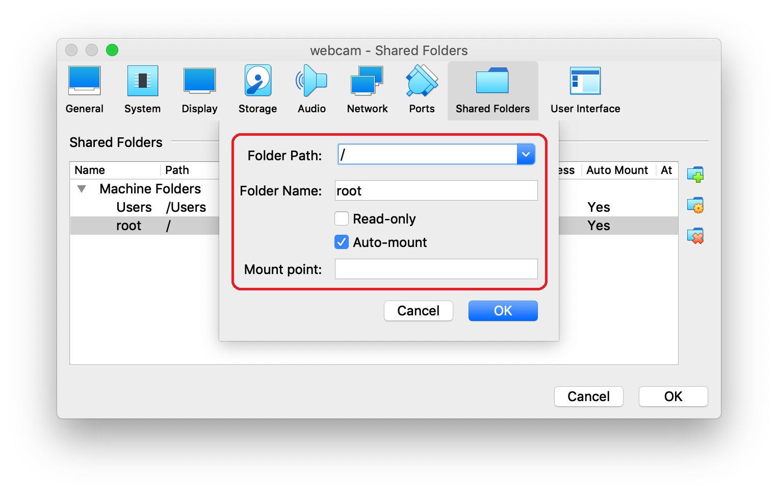 mac virtualbox shared folders